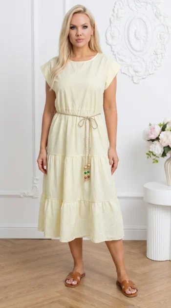 rochie-midi-galben-pai-in-dungi-fine-cu-volane-si-cordon-subtire-impletit