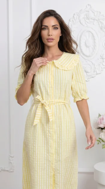 rochie-midi-galbena-din-vascoza-cu-guler-cu-volane
