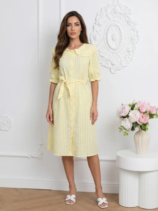 rochie-midi-galbena-din-vascoza-cu-guler-cu-volane