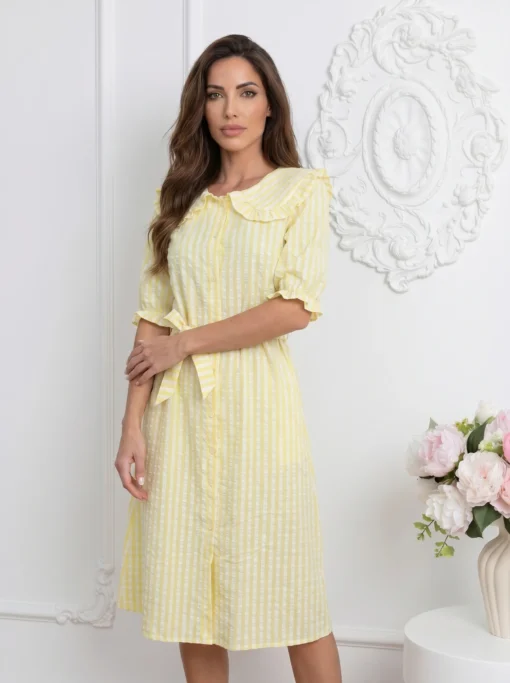 rochie-midi-galbena-din-vascoza-cu-guler-cu-volane