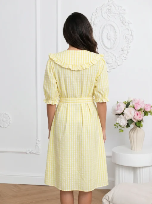 rochie-midi-galbena-din-vascoza-cu-guler-cu-volane