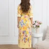 rochie-midi-galbena-plisata-cu-imprimeu-floral