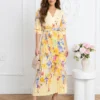 rochie-midi-galbena-plisata-cu-imprimeu-floral