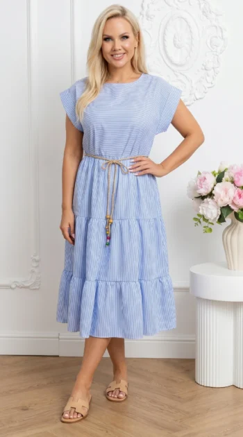 rochie-midi-in-dungi-alb-bleu-cu-volane-si-cordon-subtire-impletit