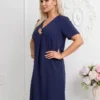 rochie-midi-lejera-bleumarin-cu-decolteu-in-v-si-brosa-aurie-tip-floare