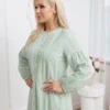 rochie-midi-lejera-cu-dungi-verticale-si-maneci-bufante