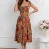 rochie-midi-maro-cu-imprimeu-floral-bogat-si-bretele-cu-funda