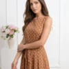 rochie-midi-maro-din-bumbac-cu-buline-si-cordon-in-talie