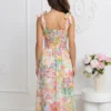 rochie-midi-multicolora-cu-imprimeu-floral-abstract-si-bretele-cu-funda