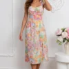rochie-midi-multicolora-cu-imprimeu-floral-abstract-si-bretele-cu-funda