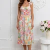 rochie-midi-multicolora-cu-imprimeu-floral-abstract-si-bretele-cu-funda