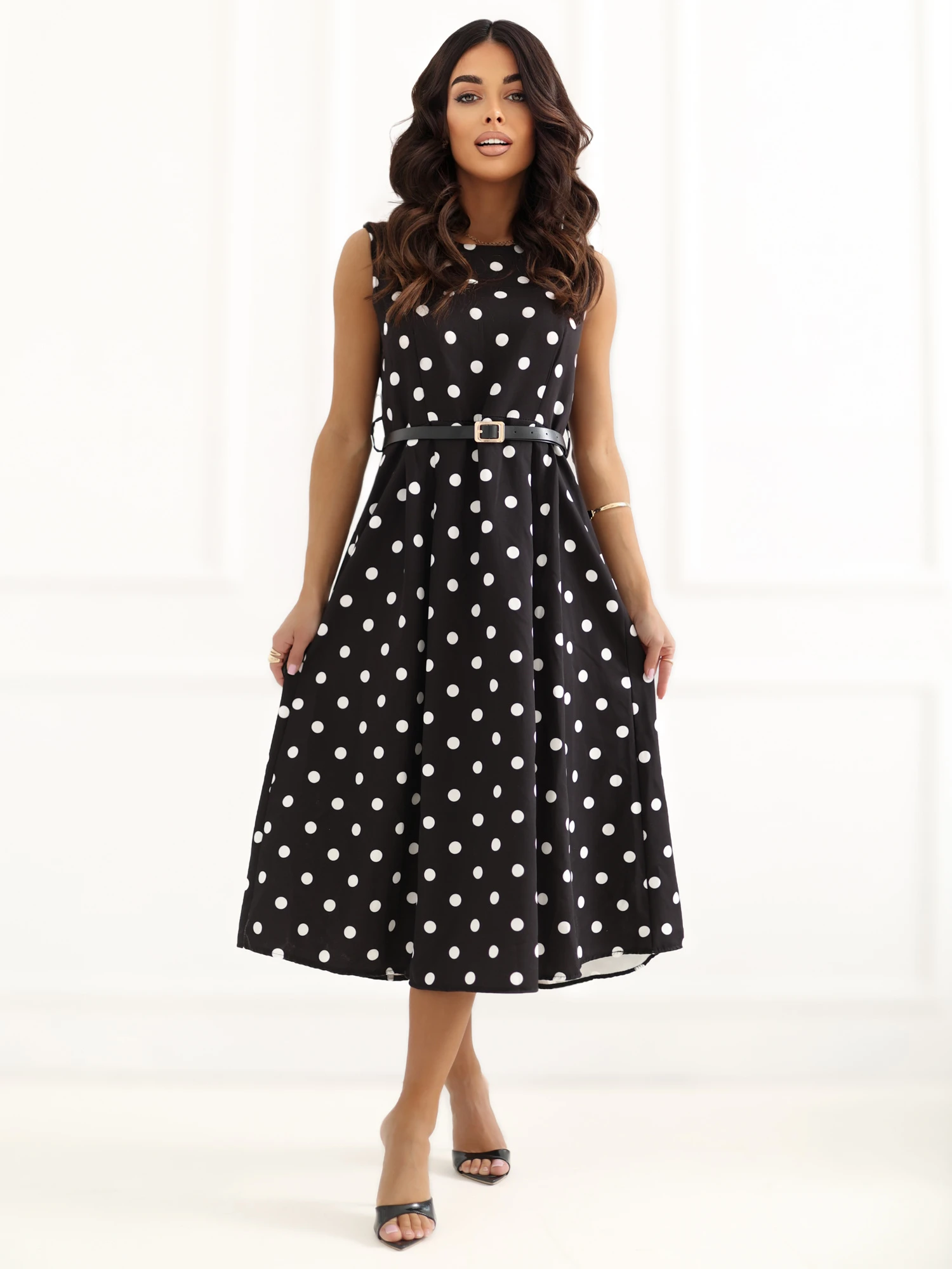 Rochie midi neagra cu buline alb... - imagine 3
