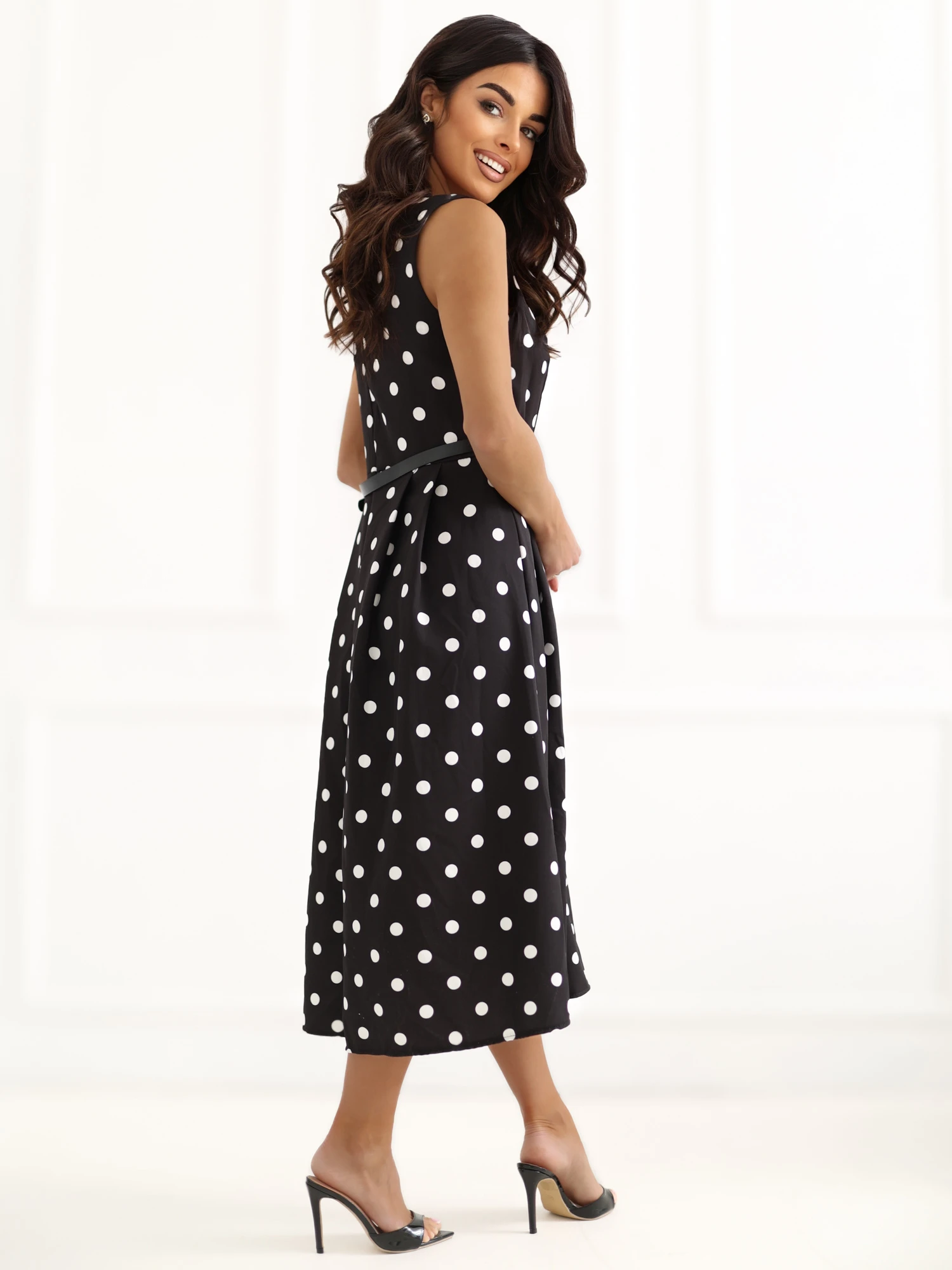 Rochie midi neagra cu buline alb... - imagine 6