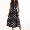 rochie-midi-neagra-cu-buline-albe-si-curea