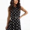 rochie-midi-neagra-cu-buline-albe-si-curea