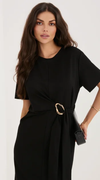 rochie-midi-neagra-cu-detaliu-metalic-in-talie