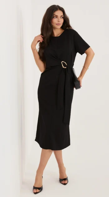 rochie-midi-neagra-cu-detaliu-metalic-in-talie