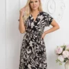 rochie-midi-neagra-cu-imprimeu-floral-alb-negru