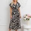 rochie-midi-neagra-cu-imprimeu-floral-alb-negru