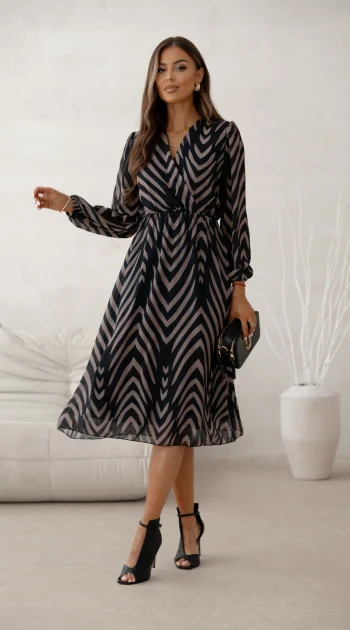rochie-midi-neagra-cu-imprimeu-geometric-si-maneci-lungi