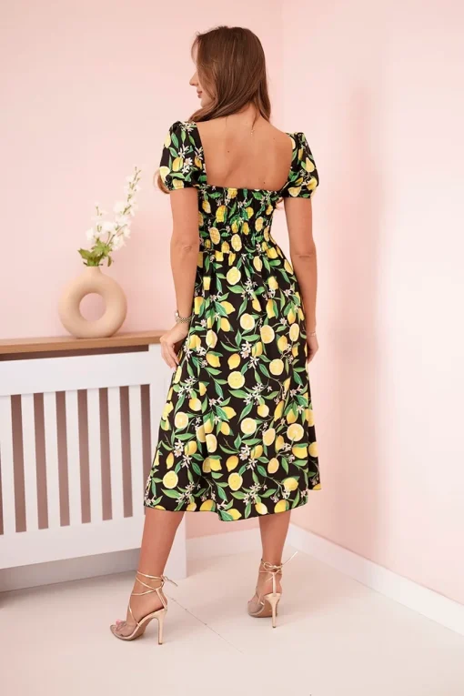 rochie-midi-neagra-cu-imprimeu-lamai-si-crapatura-laterala