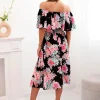 rochie-midi-neagra-cu-umeri-goi-si-imprimeu-floral-colorat