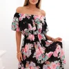 rochie-midi-neagra-cu-umeri-goi-si-imprimeu-floral-colorat