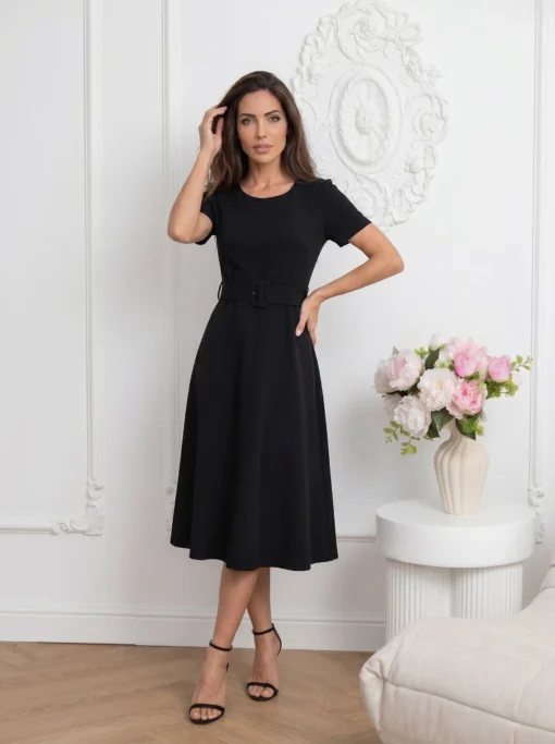 rochie-midi-neagra-eleganta-in-clos-cu-curea-asortata