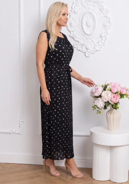 rochie-midi-plisata-cu-buline-si-cordon-subtire-in-talie