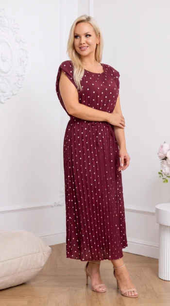 rochie-midi-plisata-cu-buline-si-cordon-subtire-in-talie