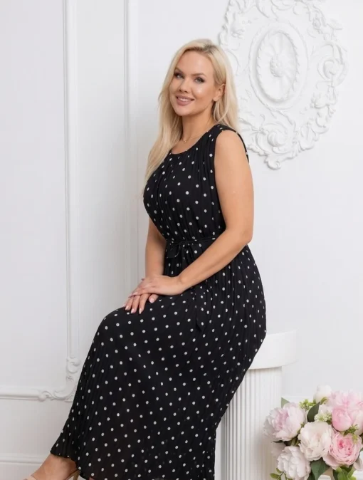 rochie-midi-plisata-cu-buline-si-cordon-subtire-in-talie