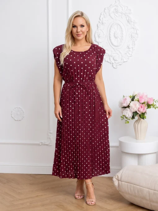 rochie-midi-plisata-cu-buline-si-cordon-subtire-in-talie