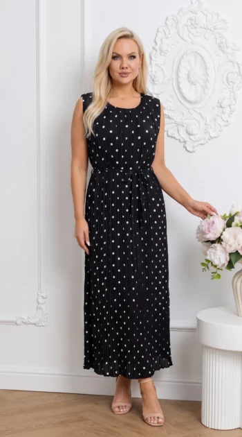rochie-midi-plisata-cu-buline-si-cordon-subtire-in-talie