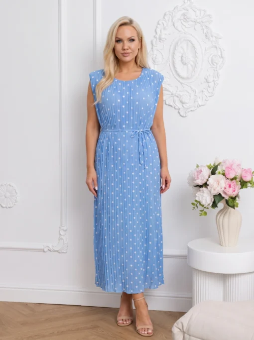rochie-midi-plisata-cu-buline-si-cordon-subtire-in-talie