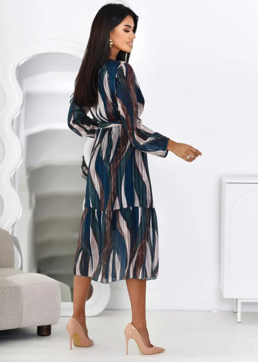 rochie-midi-plisata-eleganta-cu-imprimeu-abstract-in-nuante-de-maro-si-albastru