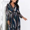 rochie-midi-plisata-eleganta-cu-imprimeu-abstract-in-nuante-de-maro-si-albastru