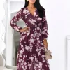 rochie-midi-plisata-eleganta-cu-imprimeu-floral-burgundy-si-curea-in-talie