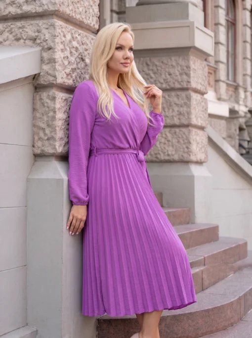 rochie-midi-plisata-mov-cu-cordon-in-talie
