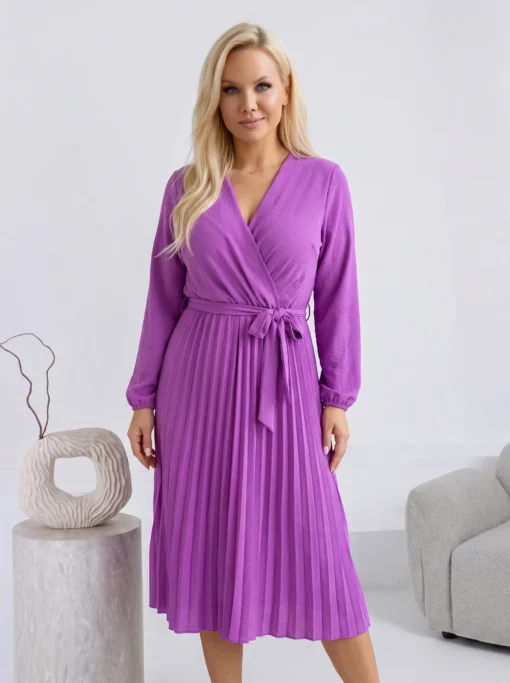 rochie-midi-plisata-mov-cu-cordon-in-talie