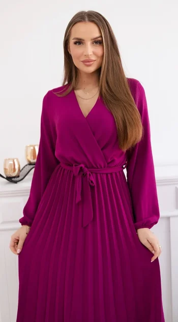 rochie-midi-plisata-mov-inchis-cu-cordon-in-talie