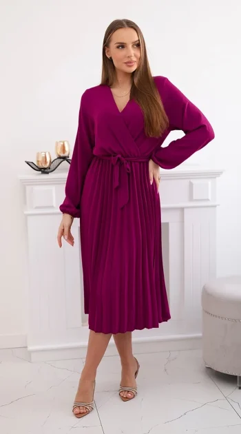 rochie-midi-plisata-mov-inchis-cu-cordon-in-talie