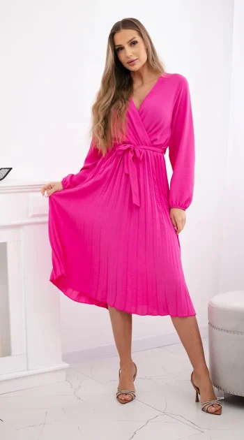 rochie-midi-plisata-roz-cu-cordon-in-talie