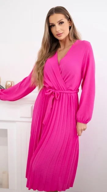 rochie-midi-plisata-roz-cu-cordon-in-talie