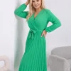 rochie-midi-plisata-verde-cu-cordon-in-talie