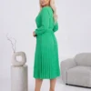rochie-midi-plisata-verde-cu-cordon-in-talie