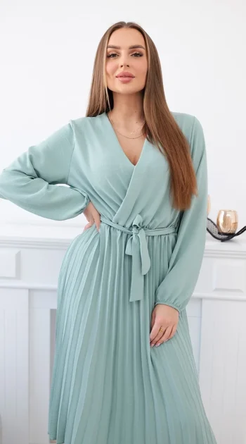 rochie-midi-plisata-verde-menta-cu-cordon-in-talie