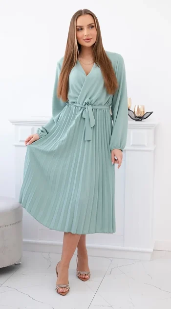 rochie-midi-plisata-verde-menta-cu-cordon-in-talie