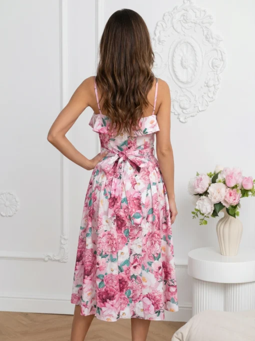 rochie-midi-retro-cu-imprimeu-floral-colorat-umerii-lasati-si-cordon-la-spate