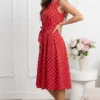 rochie-midi-rosie-din-bumbac-cu-buline-si-cordon-in-talie