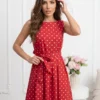 rochie-midi-rosie-din-bumbac-cu-buline-si-cordon-in-talie